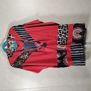 09191 John Mark rust faux suede and sheer print jacket L